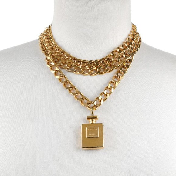 Chanel Vintage Gold Perfume Bottle Choker Necklace - Picture 1 of 4